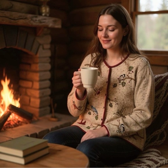 Christopher & Banks Hand Embroidered Bird Cardigan Sweater Large Y2K - Picture 15 of 15